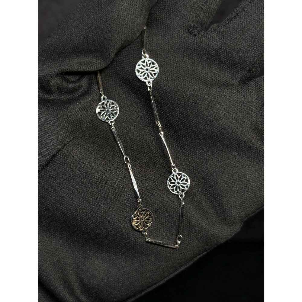 Napier Silvertone Openwork Floral Station Bar Link Necklace 15"